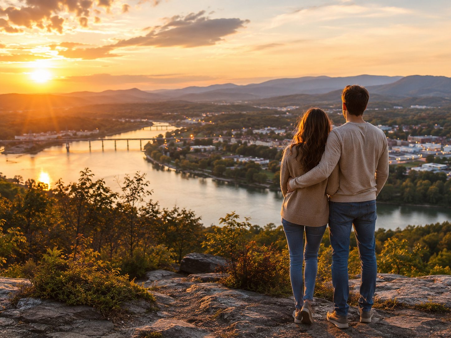 Relocating buyers overlooking an East Tennessee mountain and river valley
