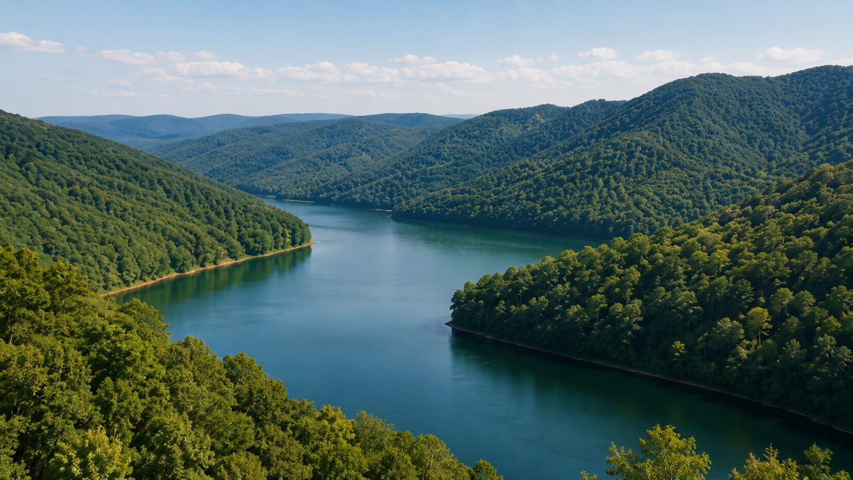 East Tennessee lake and mountain view representing waterfront homes for sale