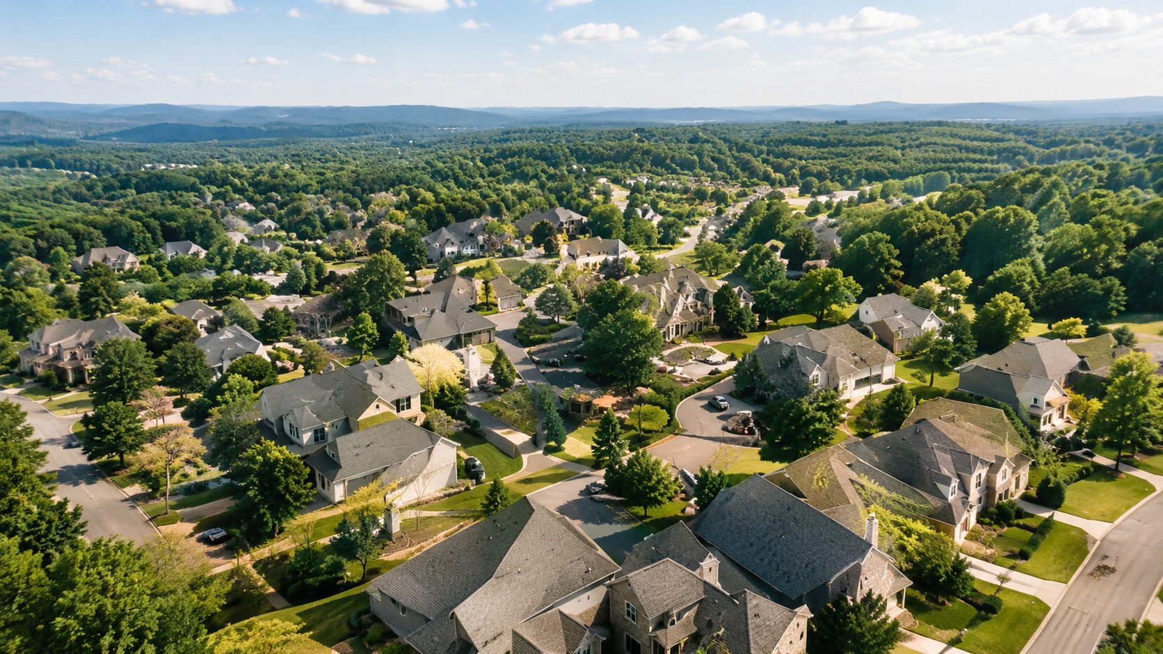 Aerial view of an East Tennessee neighborhood representing communities for home buyers