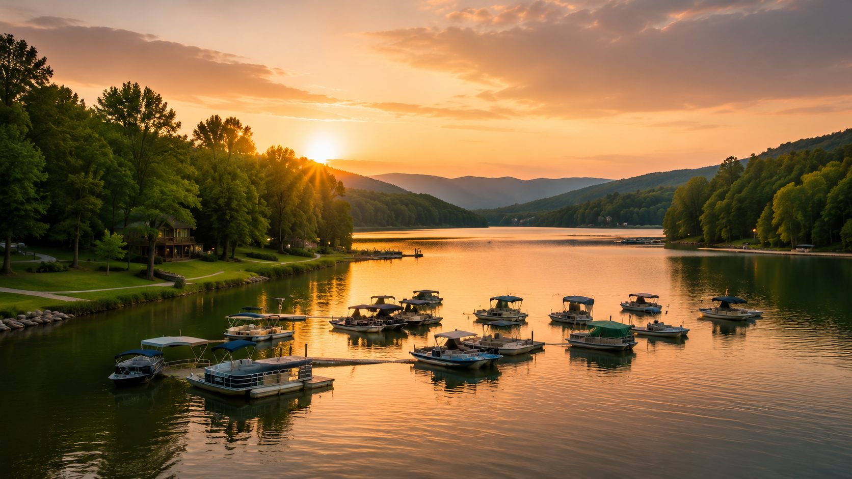 East Tennessee lake at sunset representing Sevierville and Pigeon Forge communities