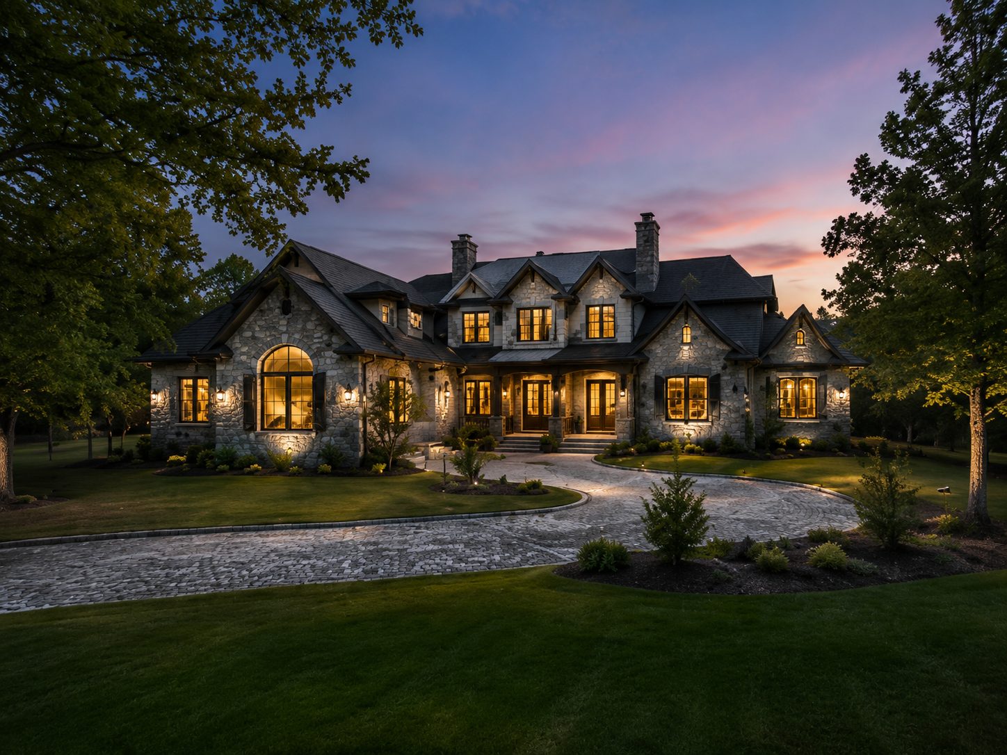 Luxury estate home in Maryville and Blount County at twilight