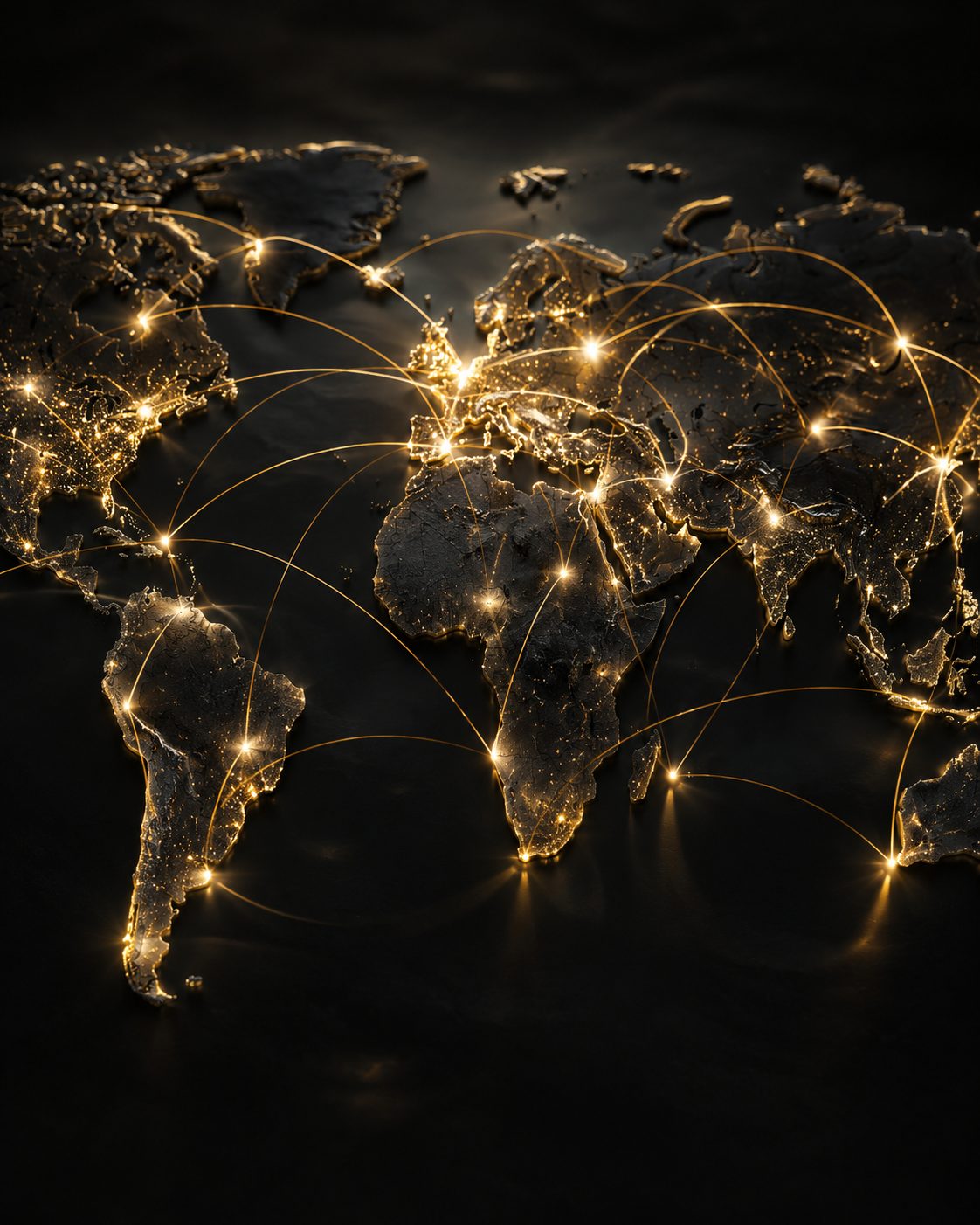 Global luxury real estate network with gold connections across international markets