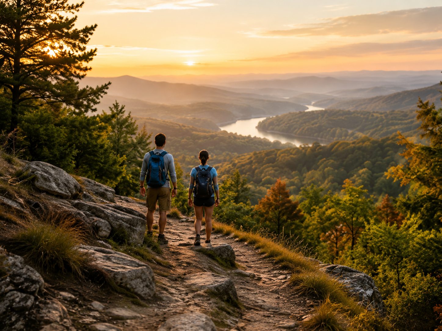 Hikers overlooking East Tennessee mountains and valleys