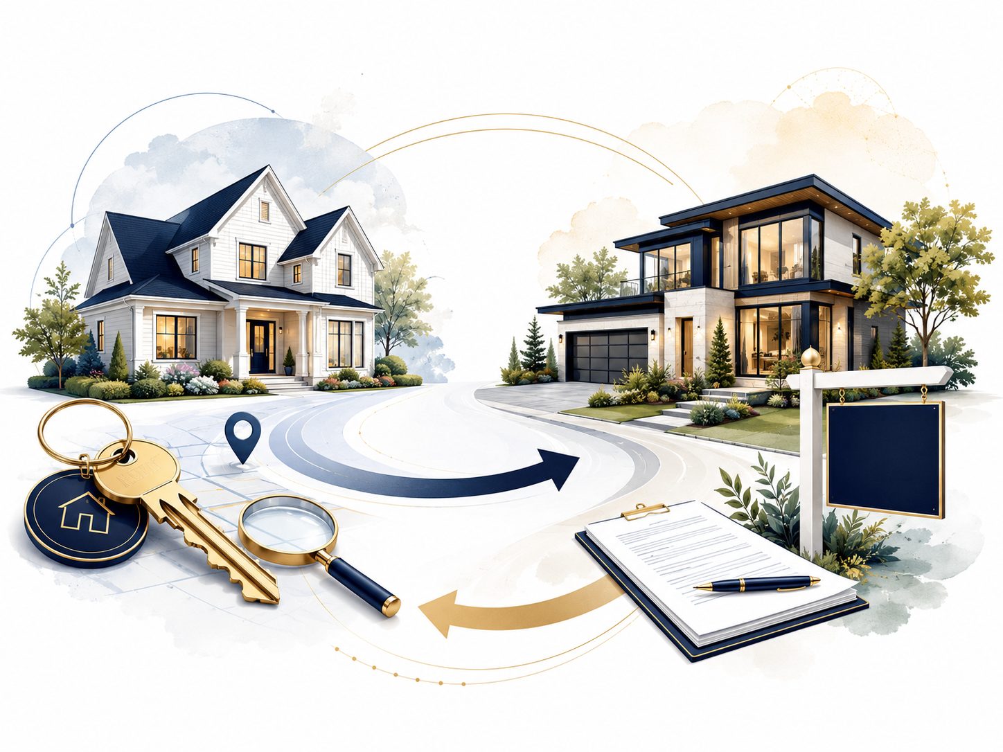 Illustration representing the home buying and home selling journey in Knoxville and East Tennessee