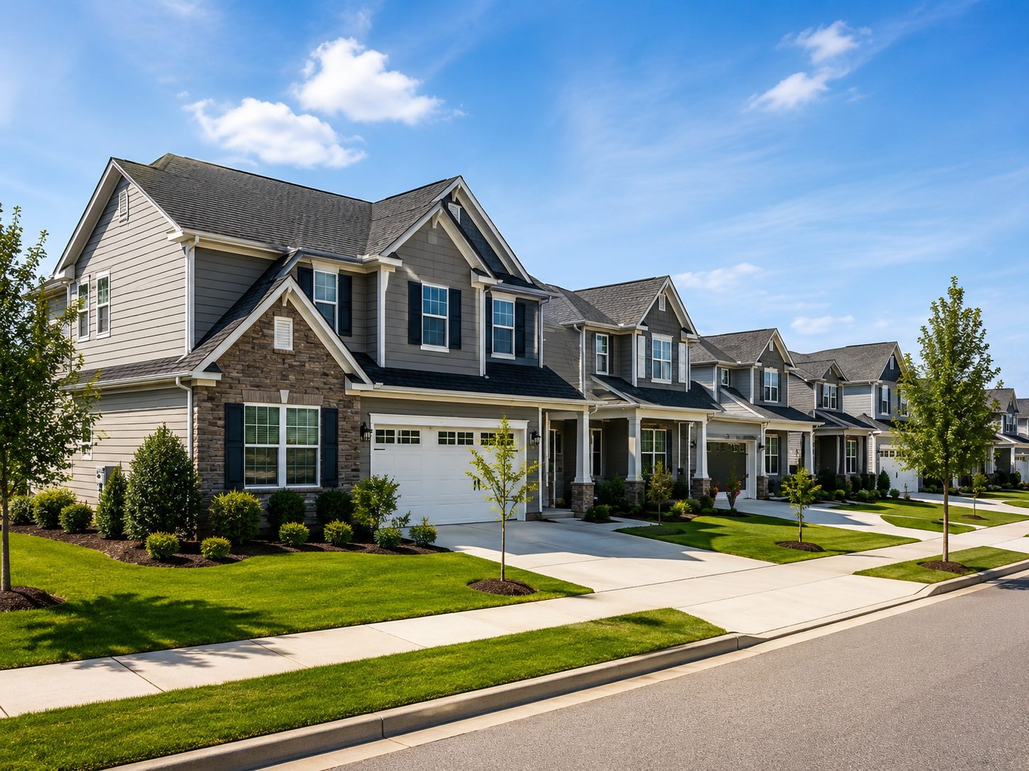 Row of new construction homes representing newly built homes in East Tennessee