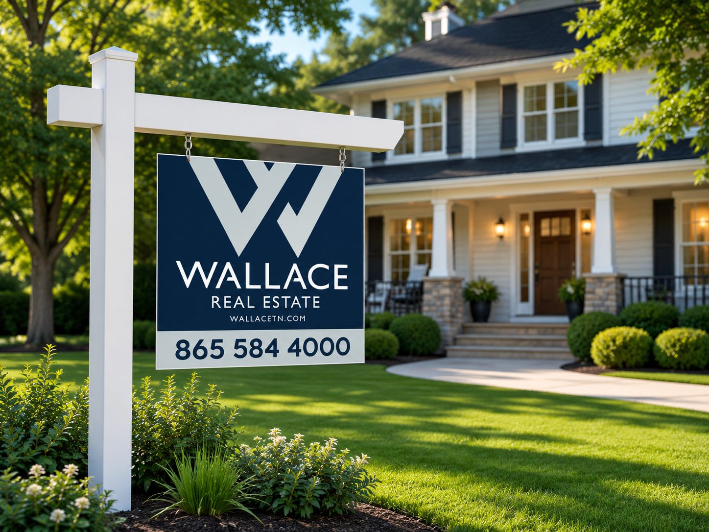 Real estate sign in front of a home representing seller services in East Tennessee
