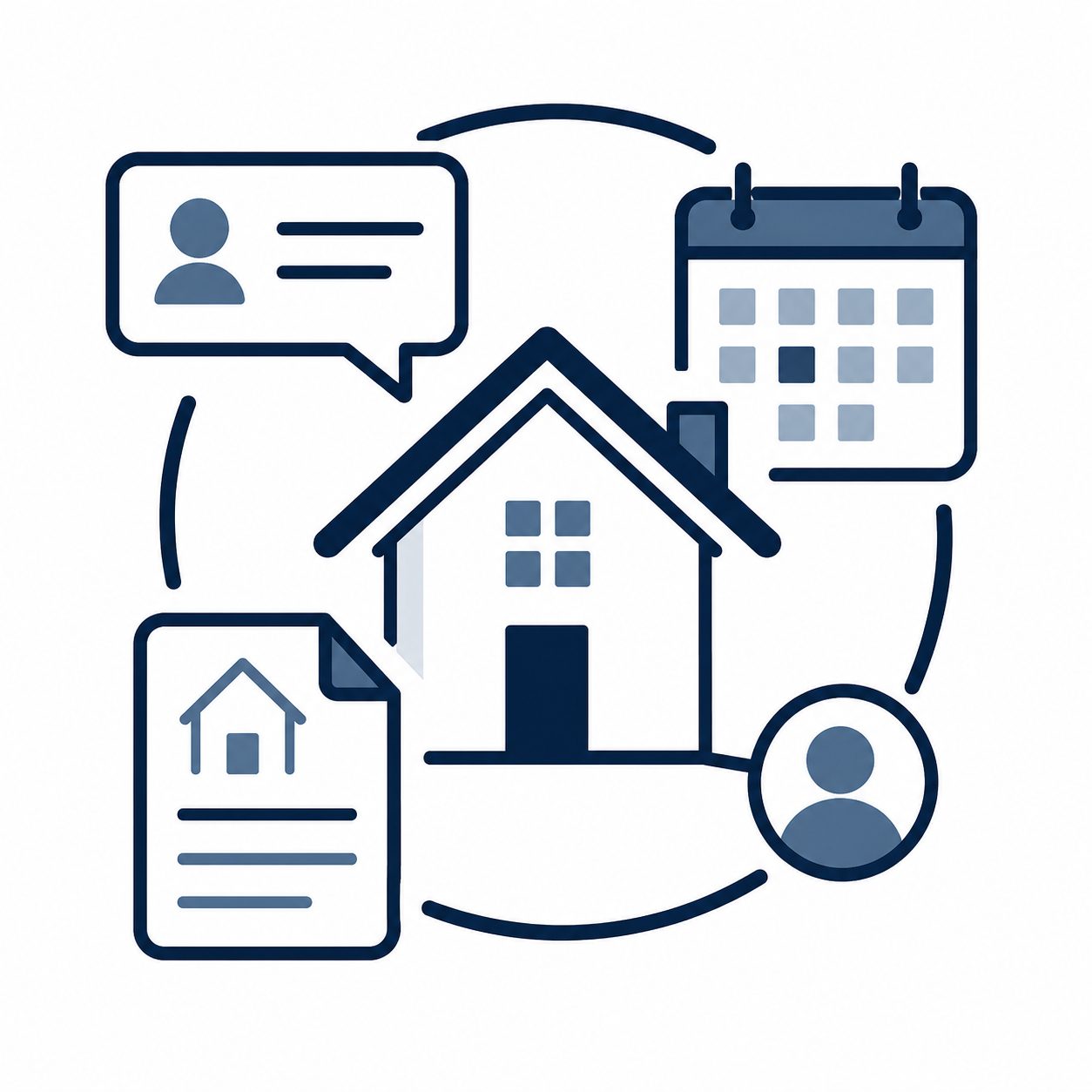 Icon showing buyer agent coordination of offer details, lender communication, and home buying steps