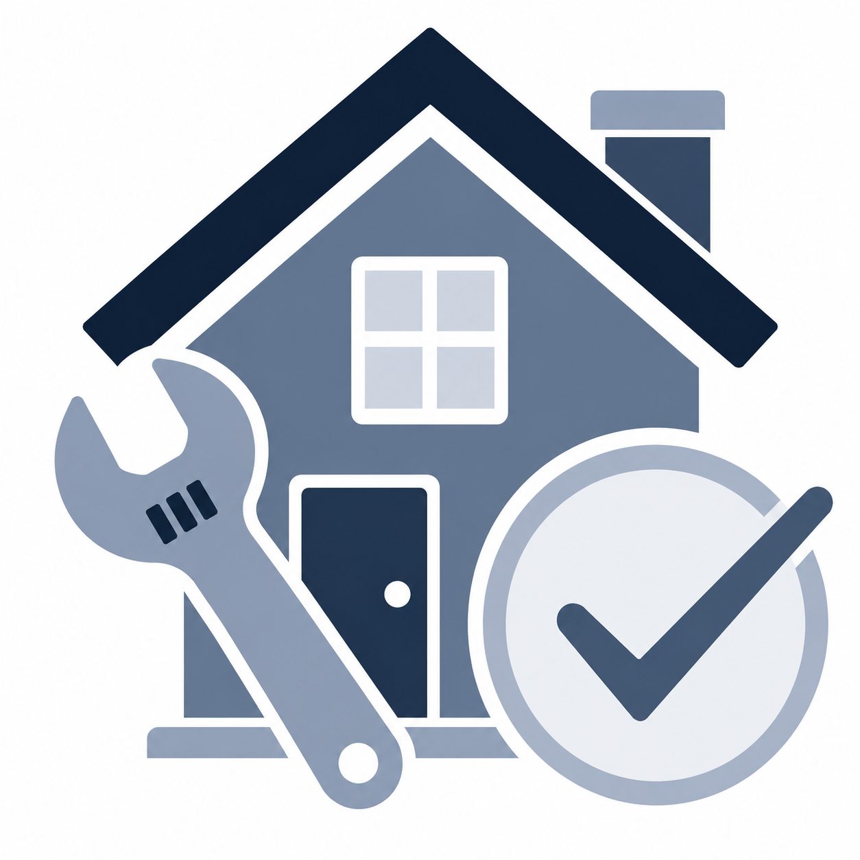 Icon showing a house, repair tool, and checkmark representing property condition and repairs