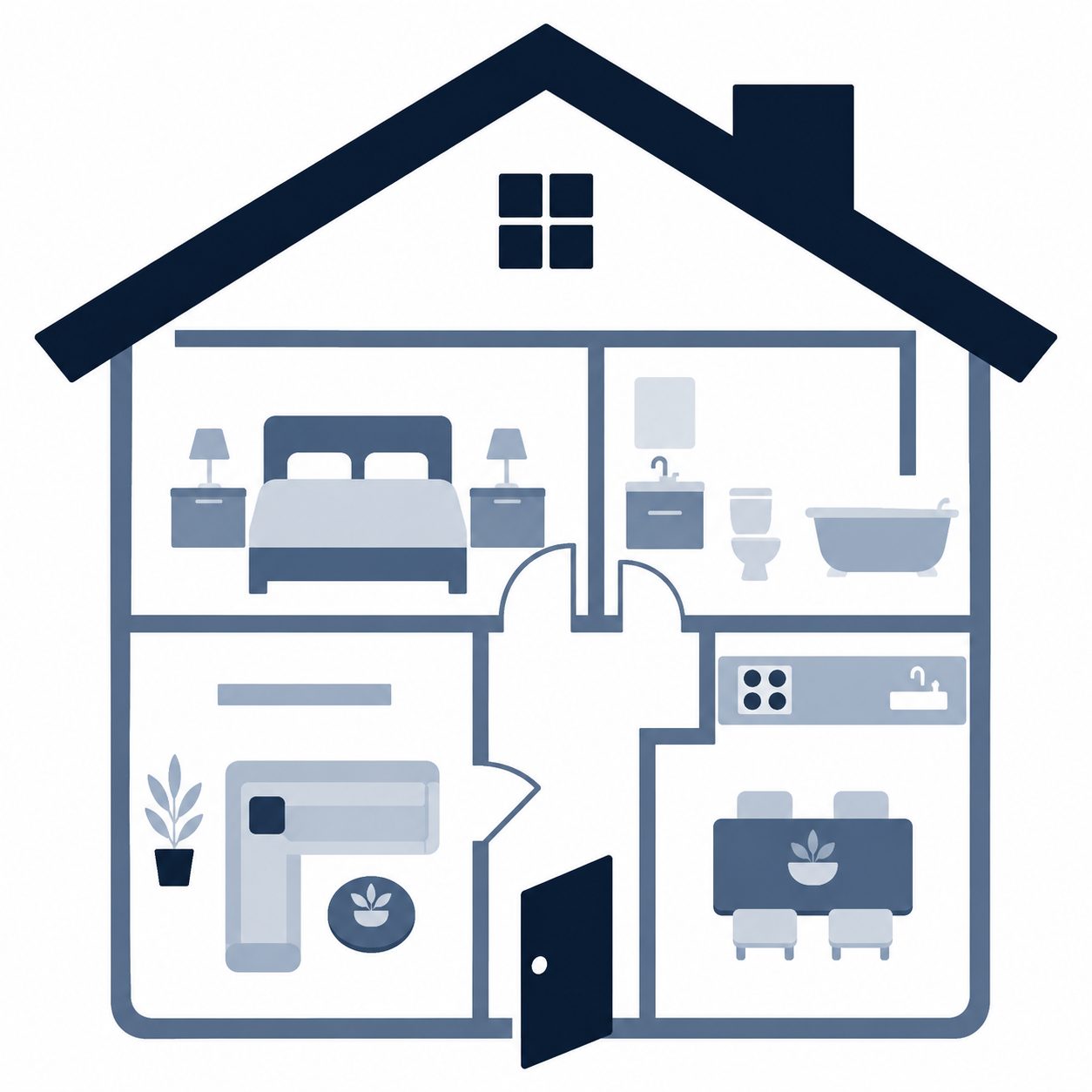 Icon showing a home floor plan representing layout and livability when comparing properties