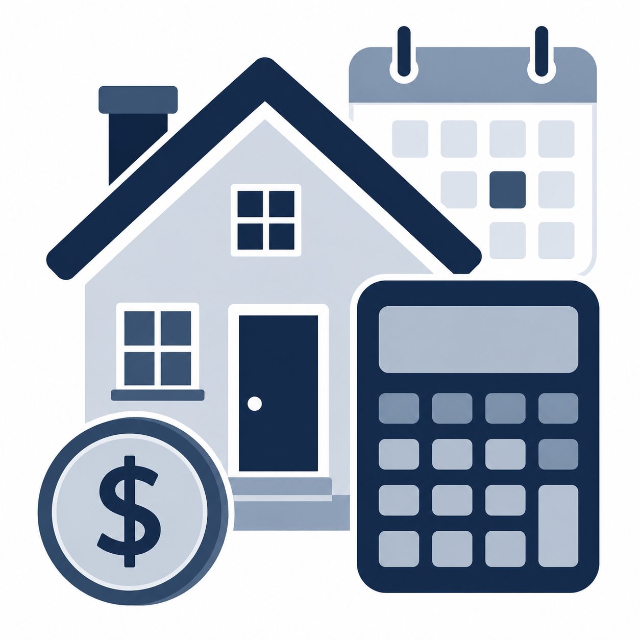 Icon showing a house, calculator, calendar, and dollar symbol representing monthly home costs