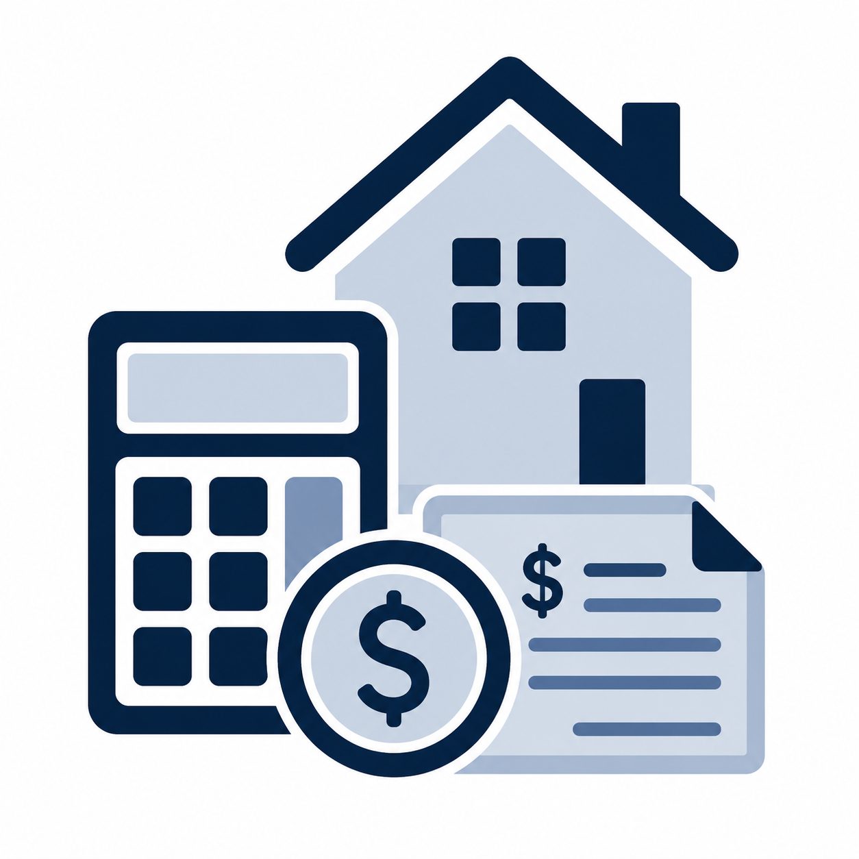 Icon showing a house, calculator, and dollar symbol representing the total cost of buying a home
