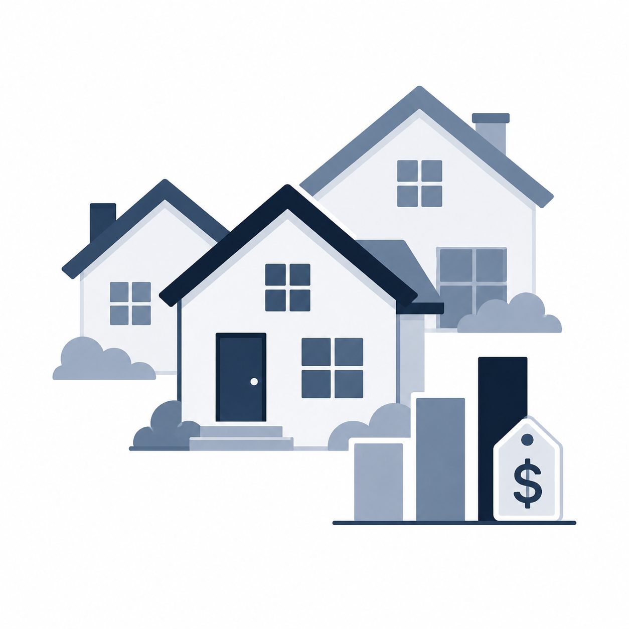 Icon showing home search and comparison elements representing active market competition