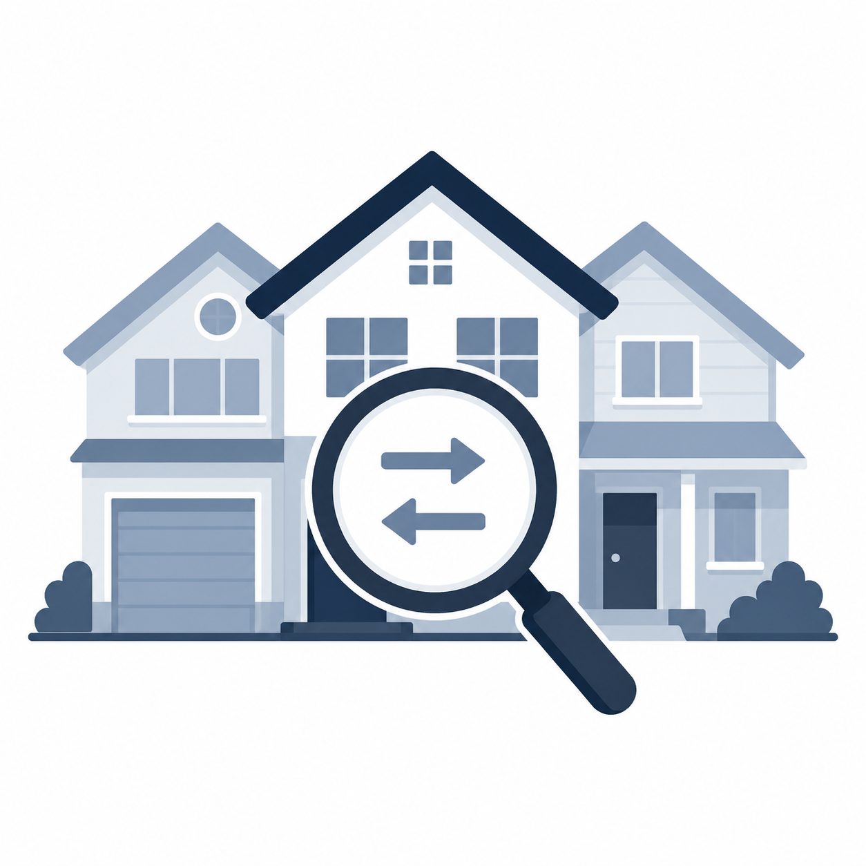 Icon showing homes and market analytics representing comparable sales used in a home value evaluation