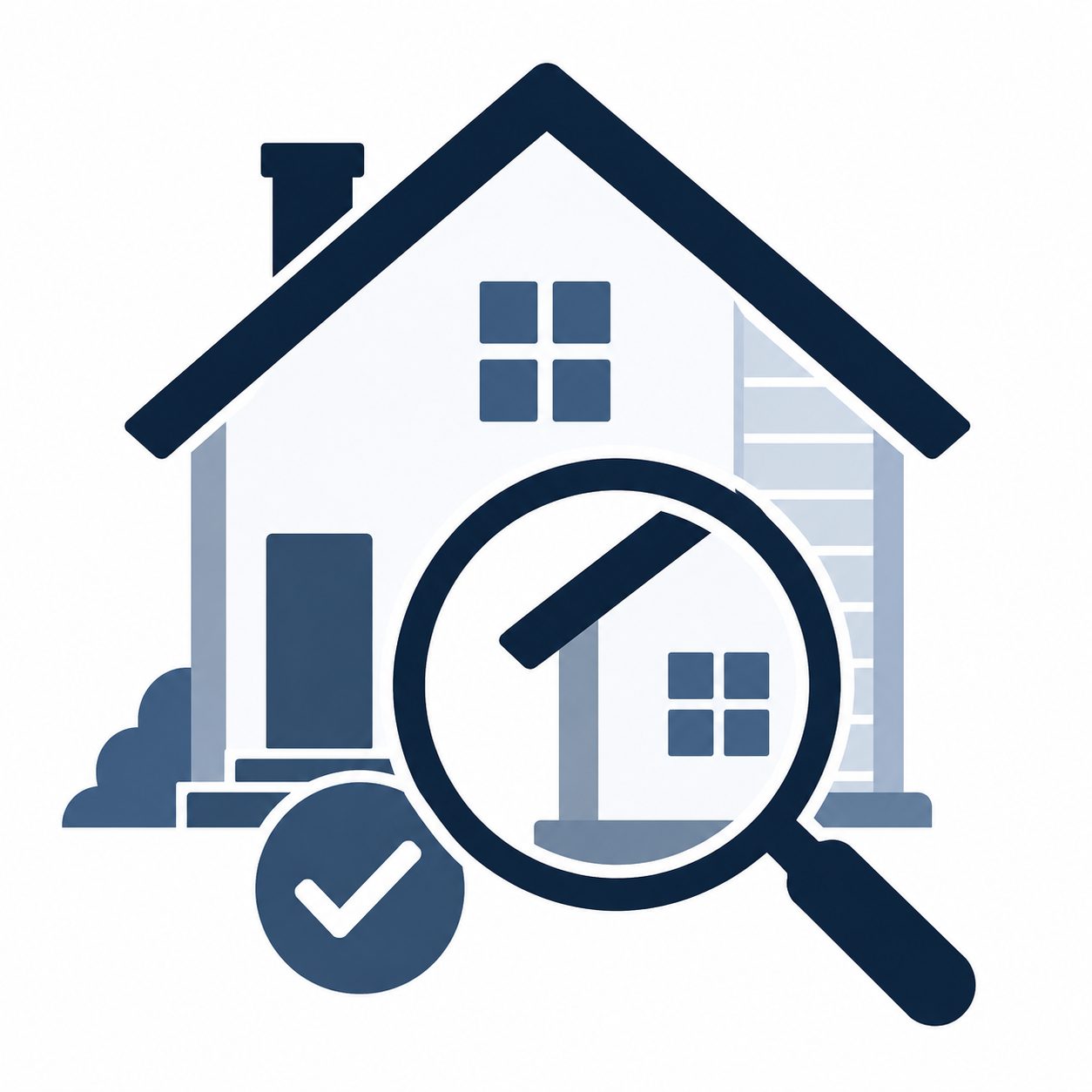 Icon showing a home with a magnifying glass representing early home value planning before selling