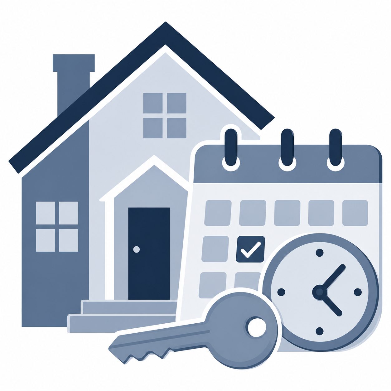 Home closing timeline icon with house and calendar representing contract deadlines and closing schedule