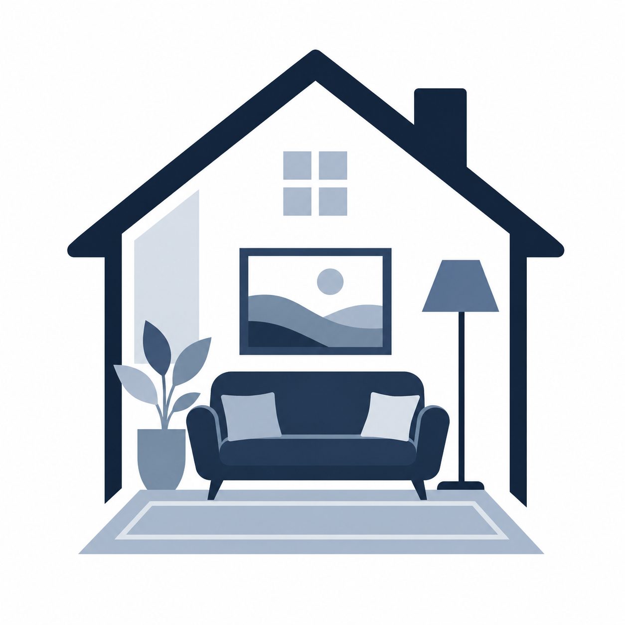 Icon showing a staged living room inside a home representing home staging before listing