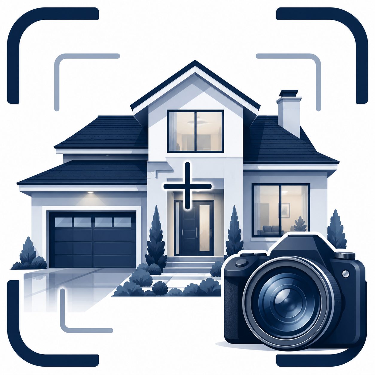 Icon showing a home inside a camera frame representing showing activity and buyer interest