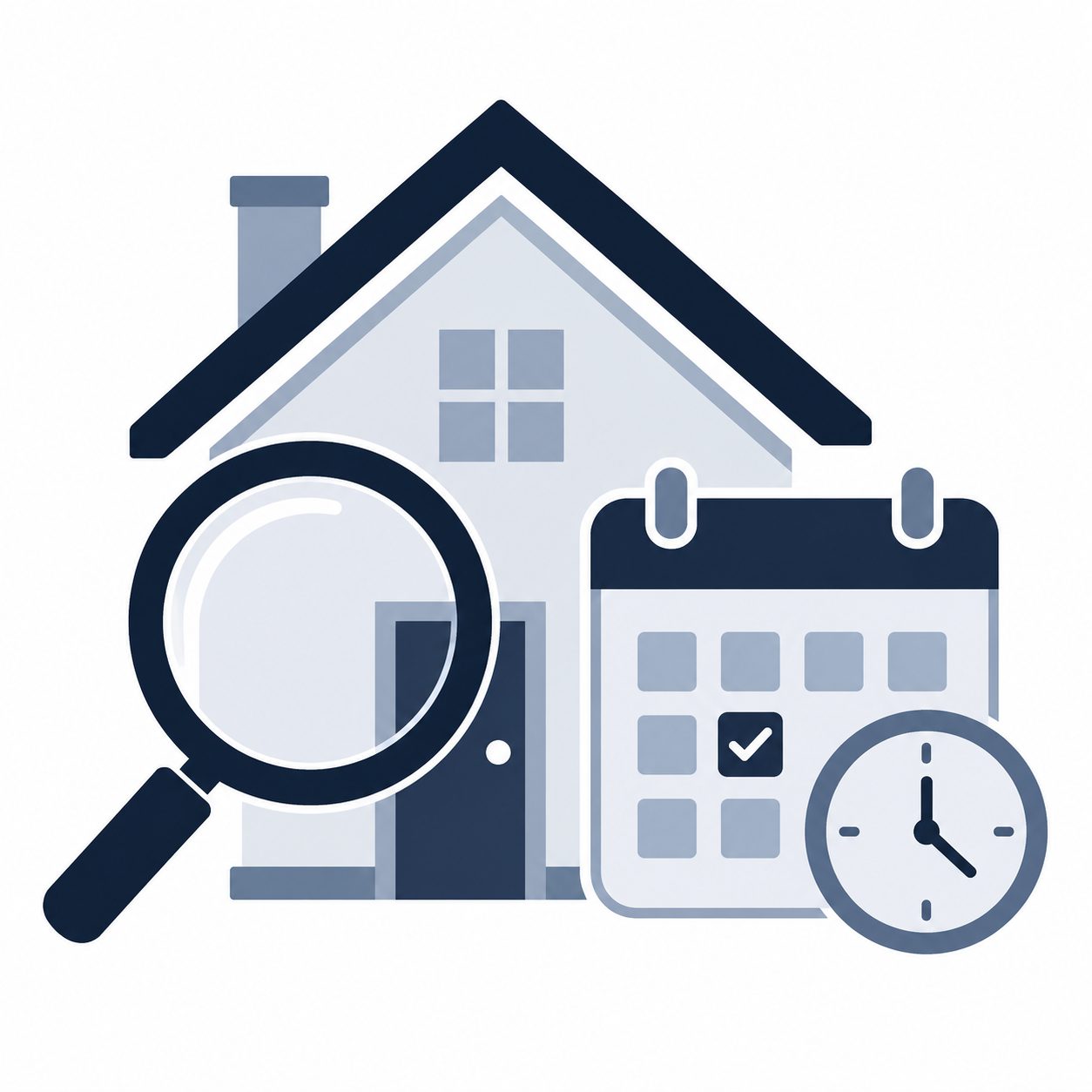 Icon showing a home with move-out path and timing elements representing seller move-out coordination