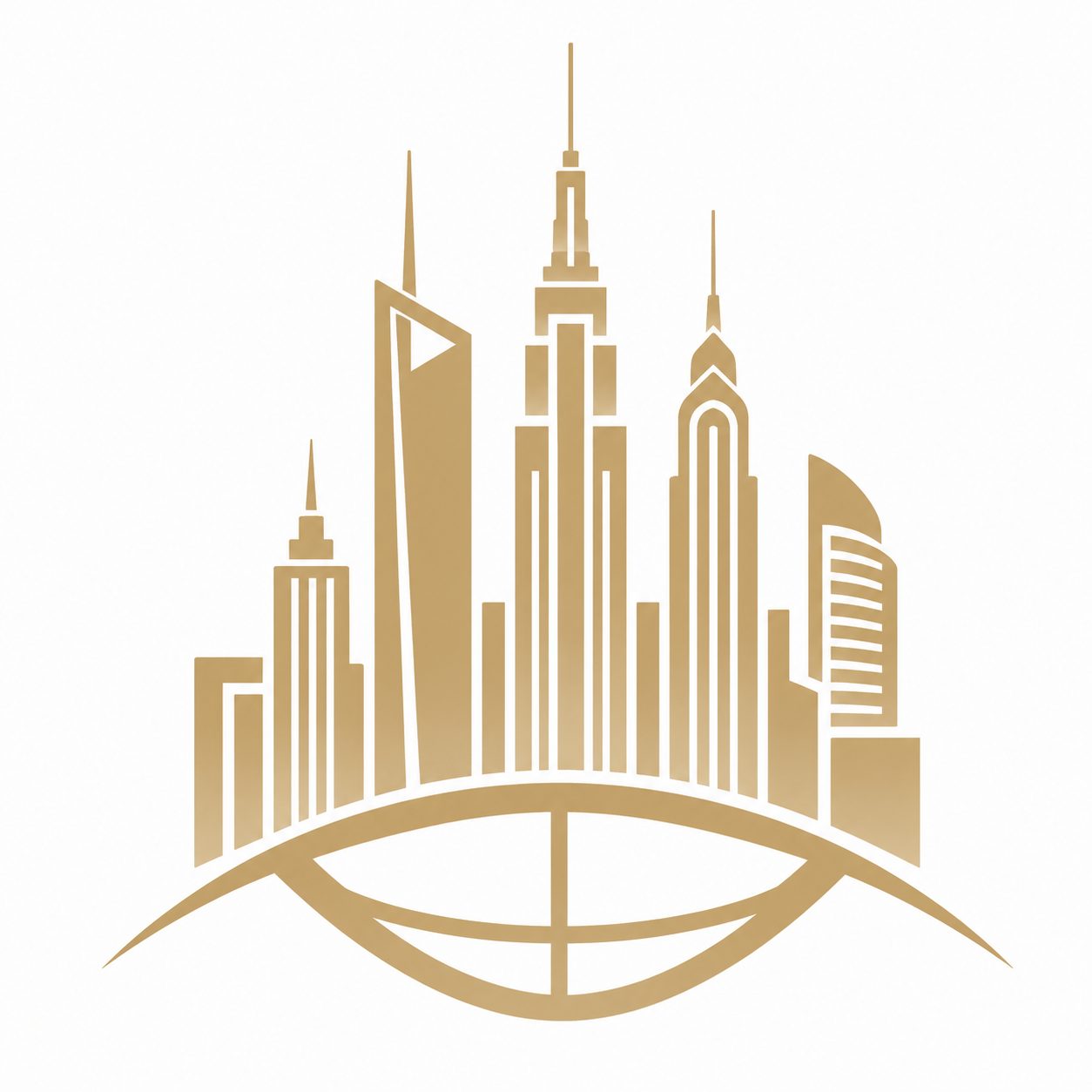 Gold city skyline icon representing luxury real estate connections in major cities