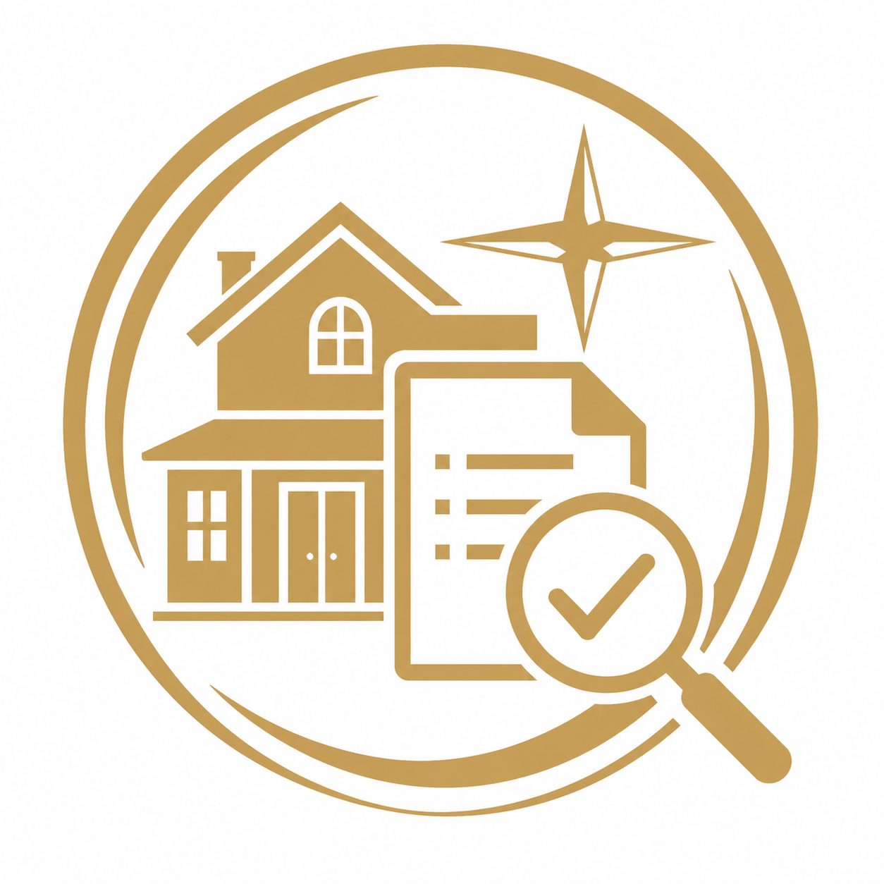 Gold icon with home, checklist, magnifying glass, and check mark representing confidence beyond the listing