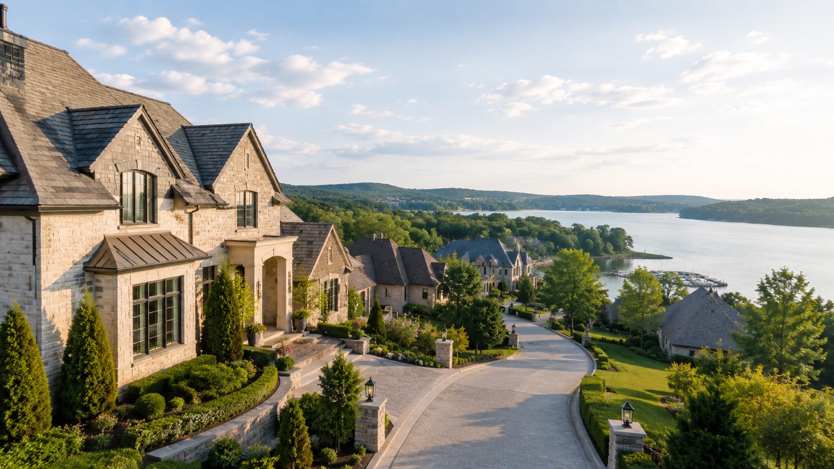 Luxury homes in a refined East Tennessee neighborhood with lake views and estate-style setting