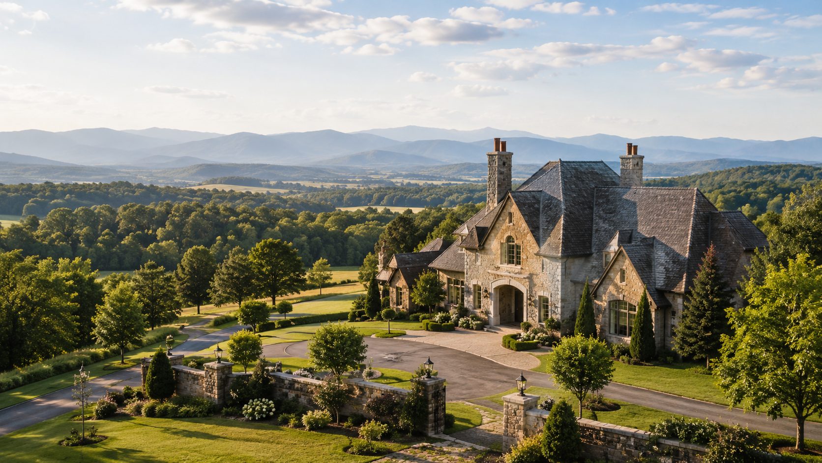 Luxury estate in Maryville and Blount County with acreage, mountain views, and private setting