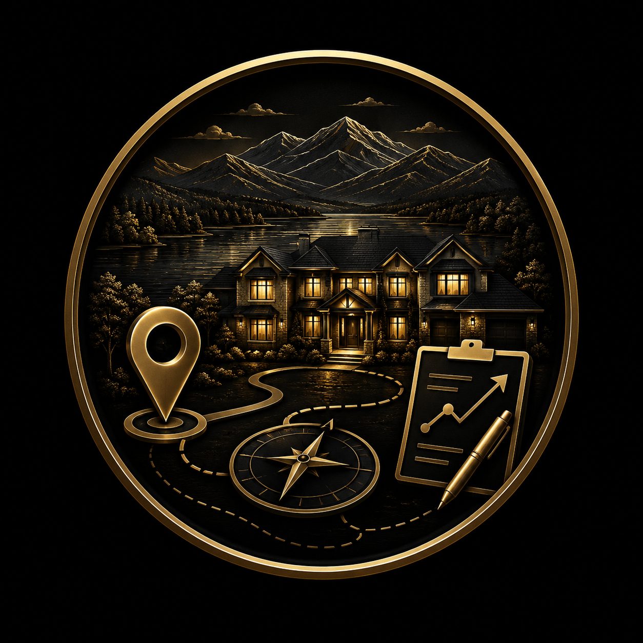 Black and gold luxury real estate icon showing East Tennessee local strategy, property positioning, and market guidance