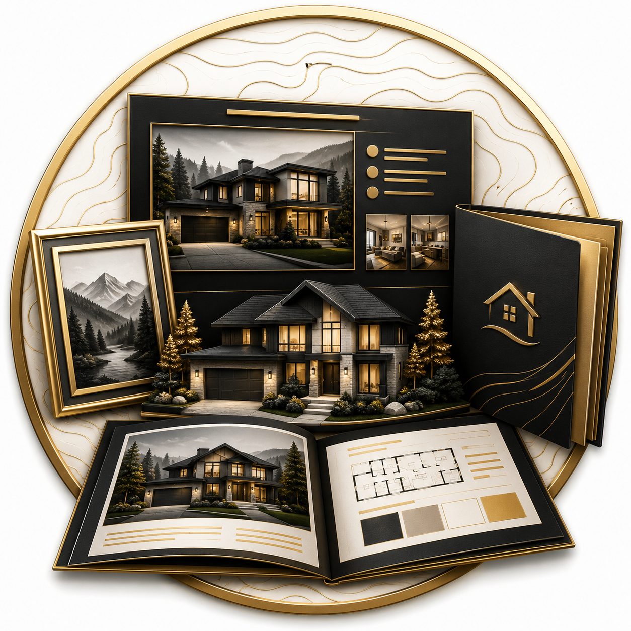 3D luxury listing presentation icon with property photography, marketing materials, and high-end home visuals