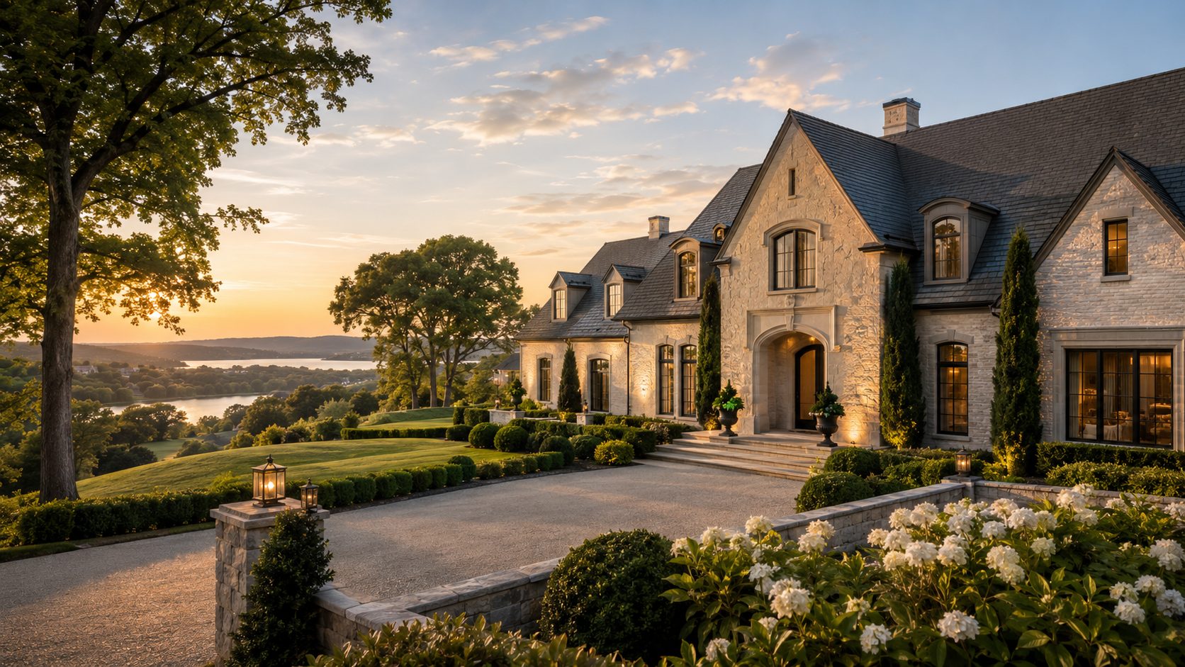 Elegant Farragut and West Knoxville luxury estate with refined landscaping and lake views