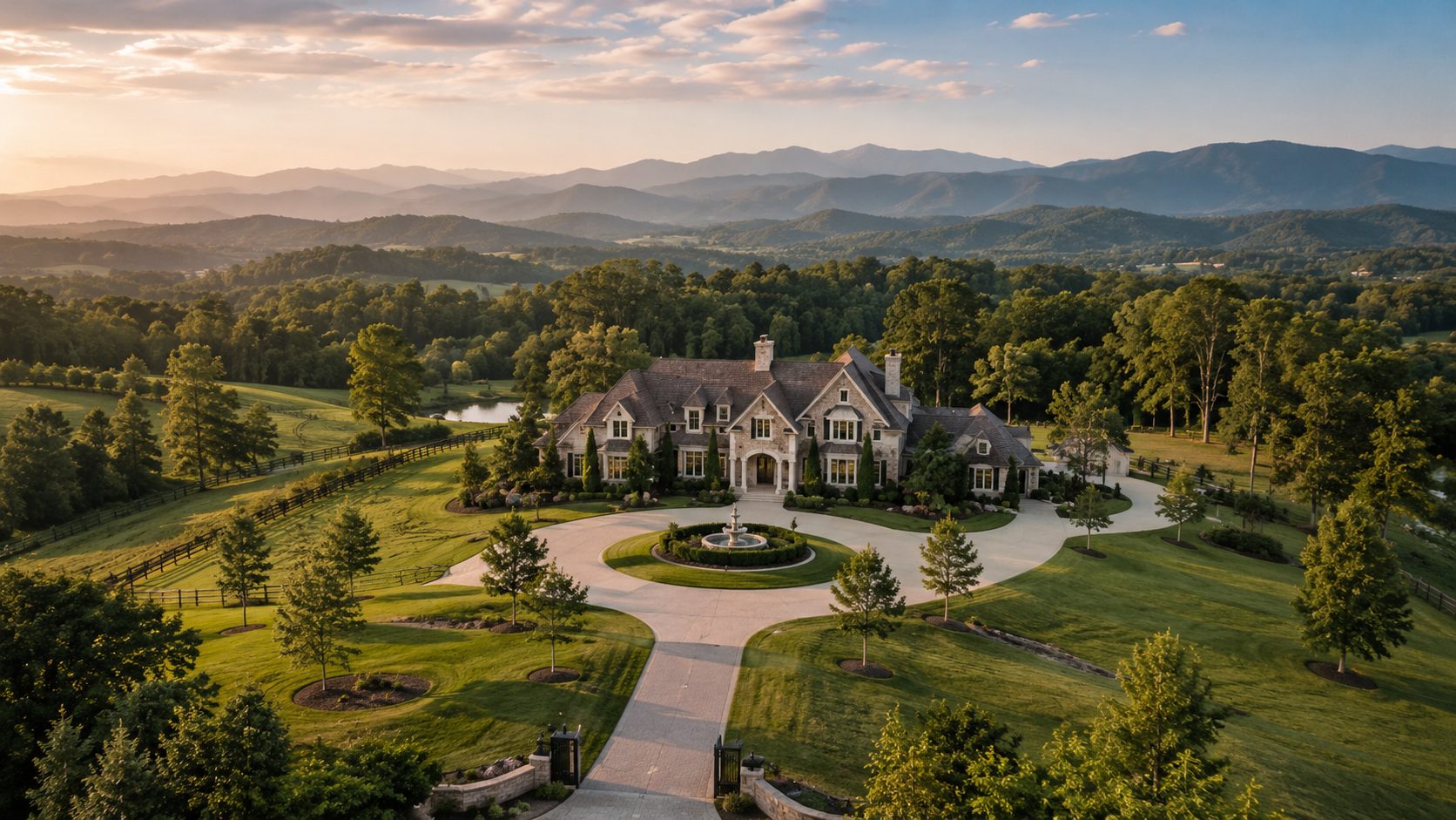 Maryville and Blount County luxury estate with acreage, mountain views, and private grounds