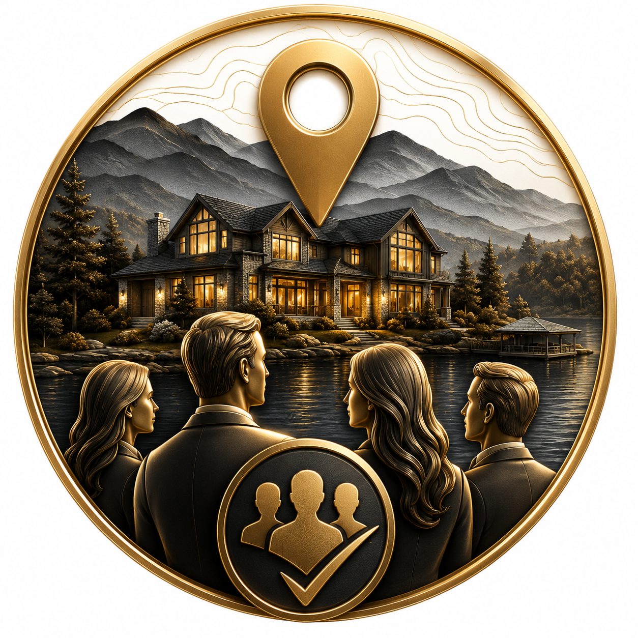 Luxury home with buyer profiles and location pin representing audience fit for luxury real estate marketing