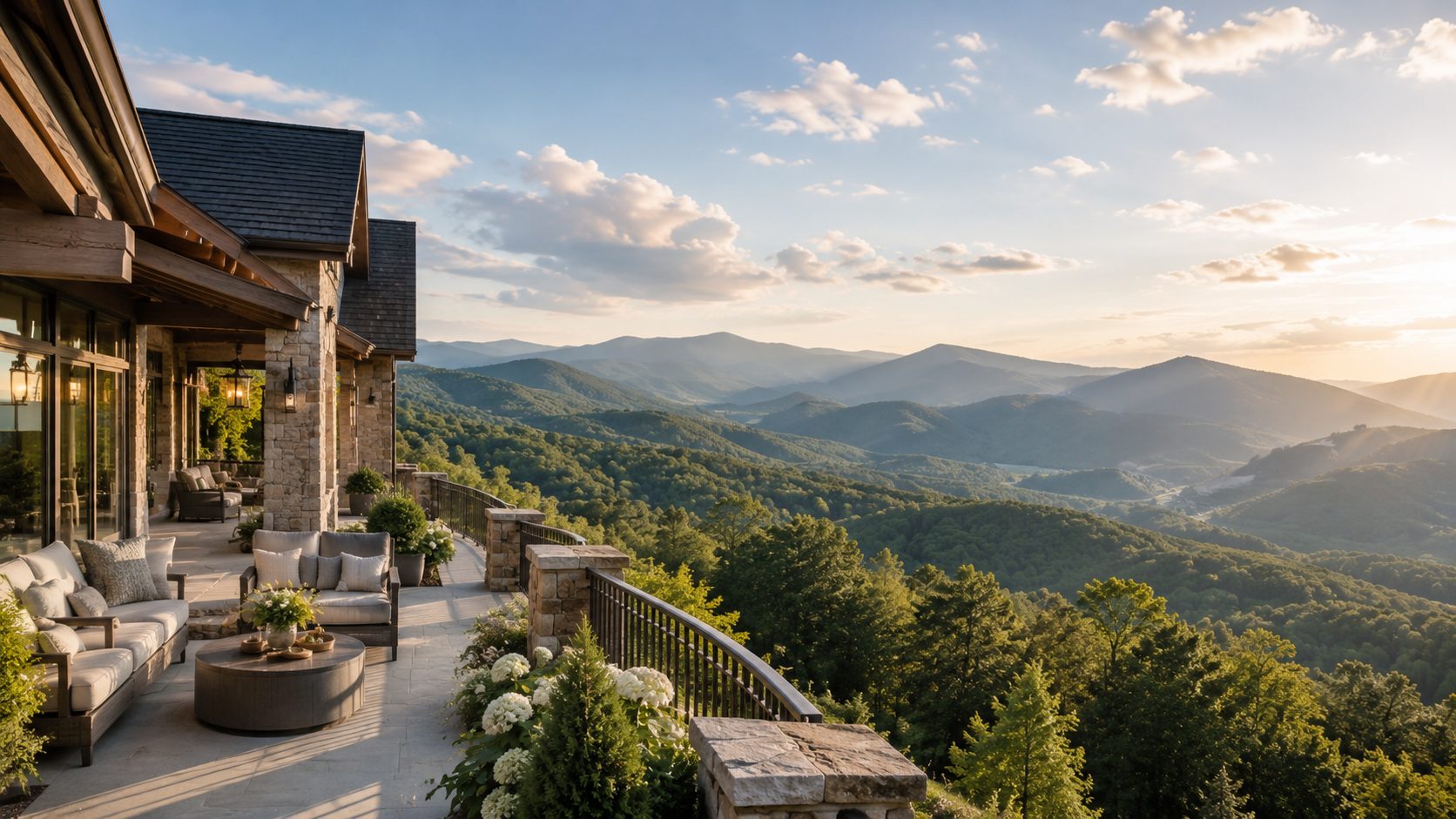 Luxury mountain retreat with outdoor living space and Smoky Mountain views