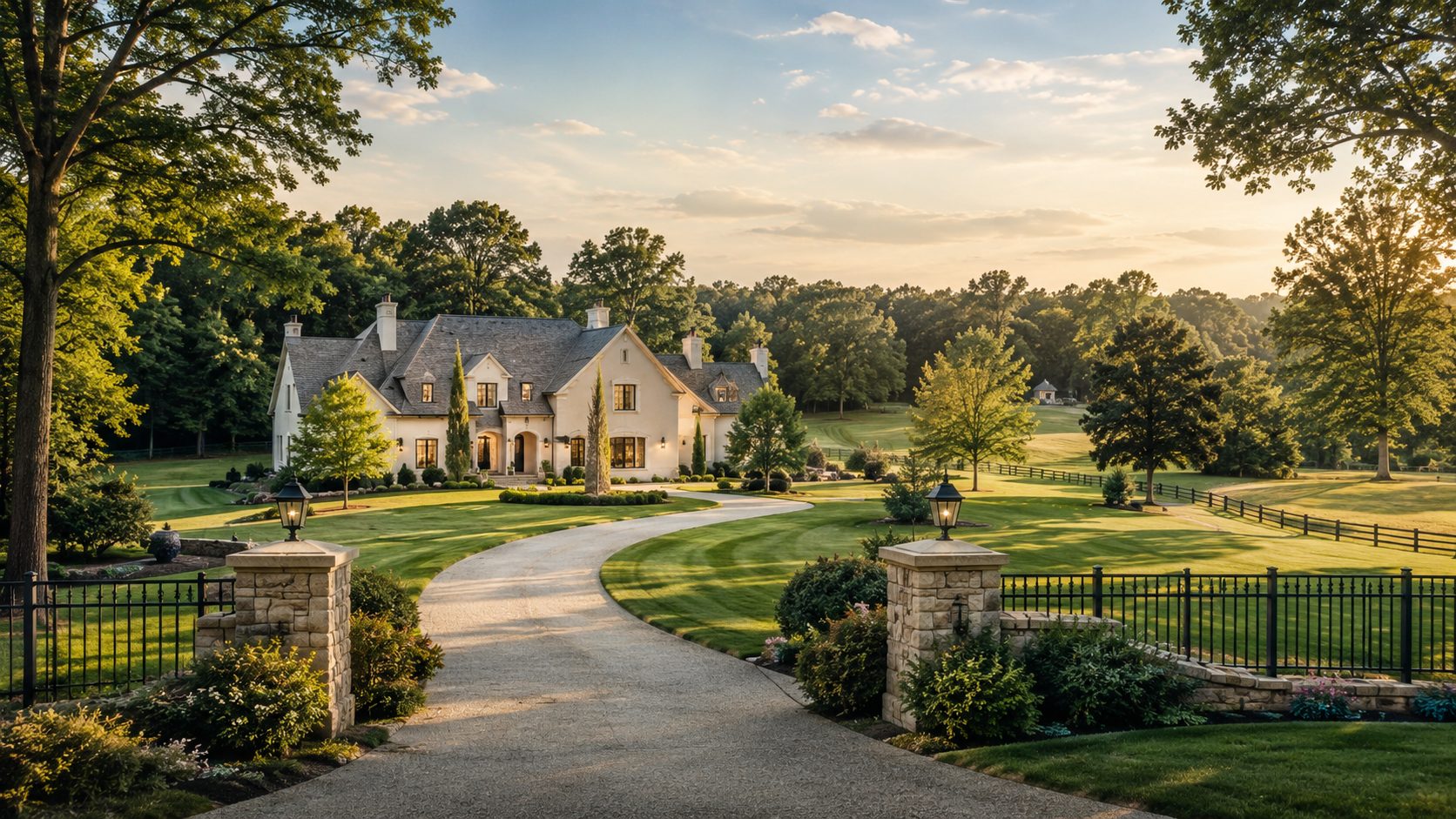 Private luxury estate with gated drive, acreage, and landscaped grounds in East Tennessee
