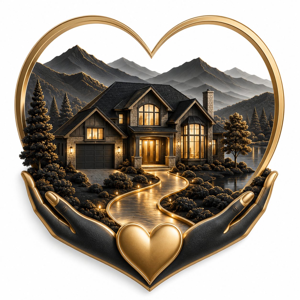 Luxury home icon with heart-shaped framing representing emotional connection and personal fit
