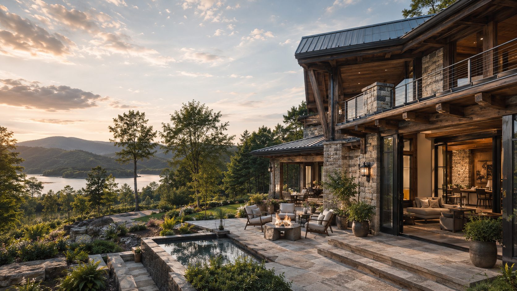 Luxury East Tennessee home with natural surroundings, outdoor living, privacy, craftsmanship, and mountain views
