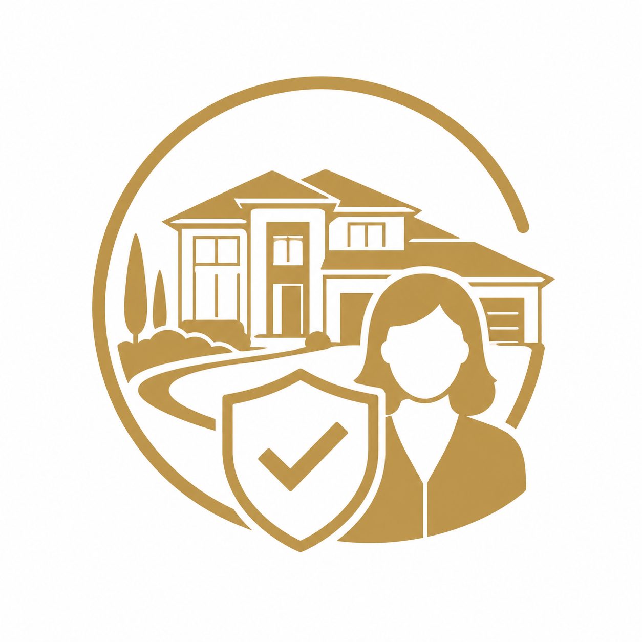 Gold luxury real estate icon showing a home, advisor profile, and trust shield