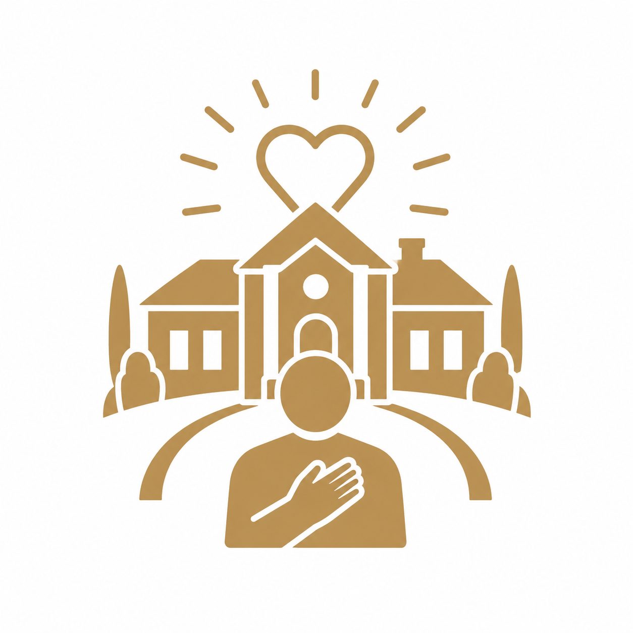 Gold luxury real estate icon showing a home with heart symbol for emotional connection and lifestyle alignment
