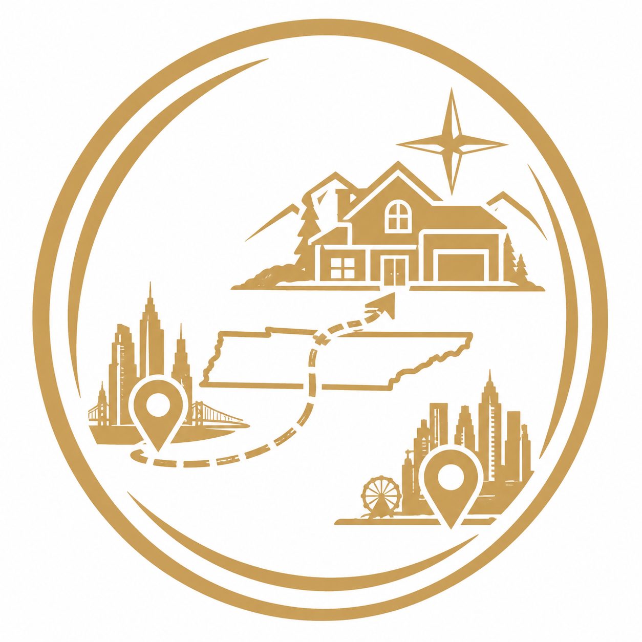 Cross-market buyer reach icon with East Tennessee home connected to multiple city markets