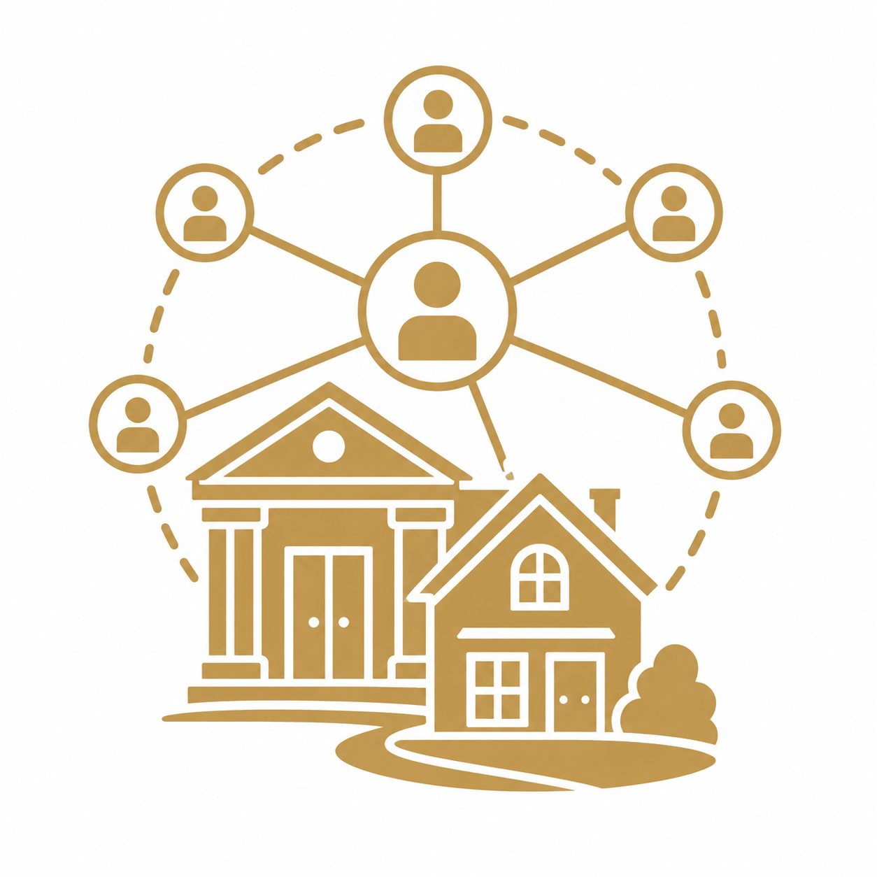 Independent brokerage strength icon with connected real estate offices and professional network