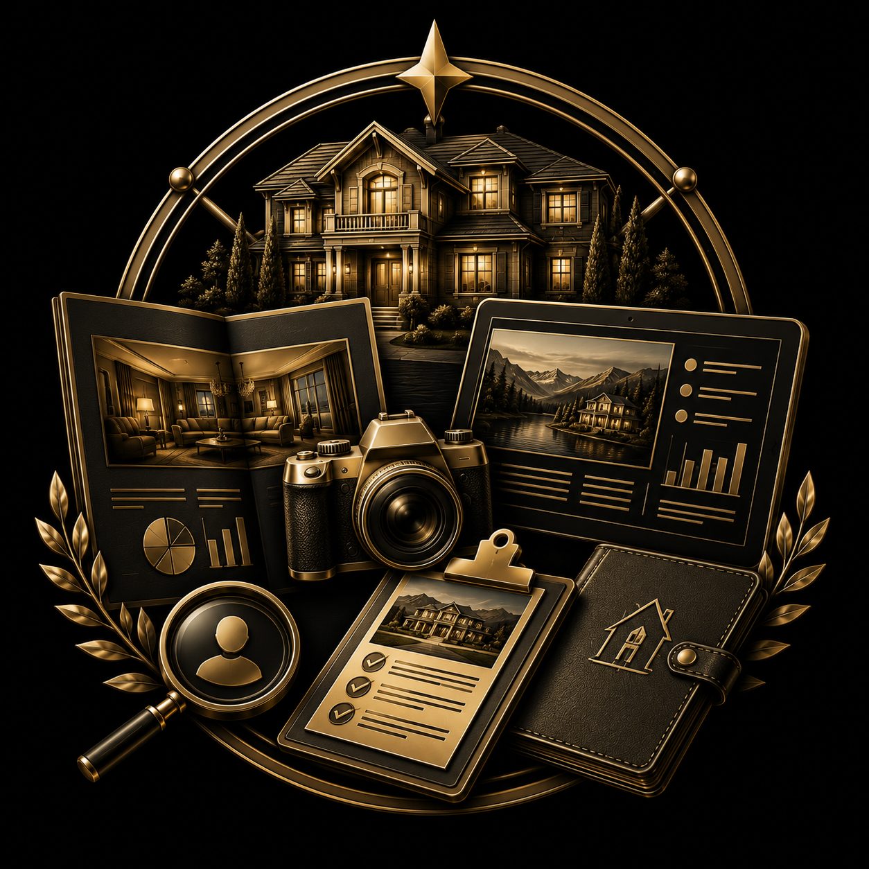 Luxury focused resources icon with property and connected support tools