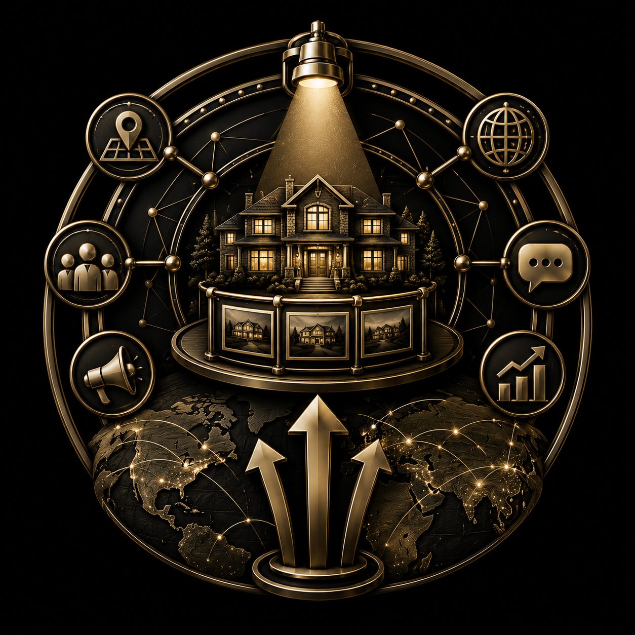 Strategic exposure planning icon with luxury property and planning or visibility concept