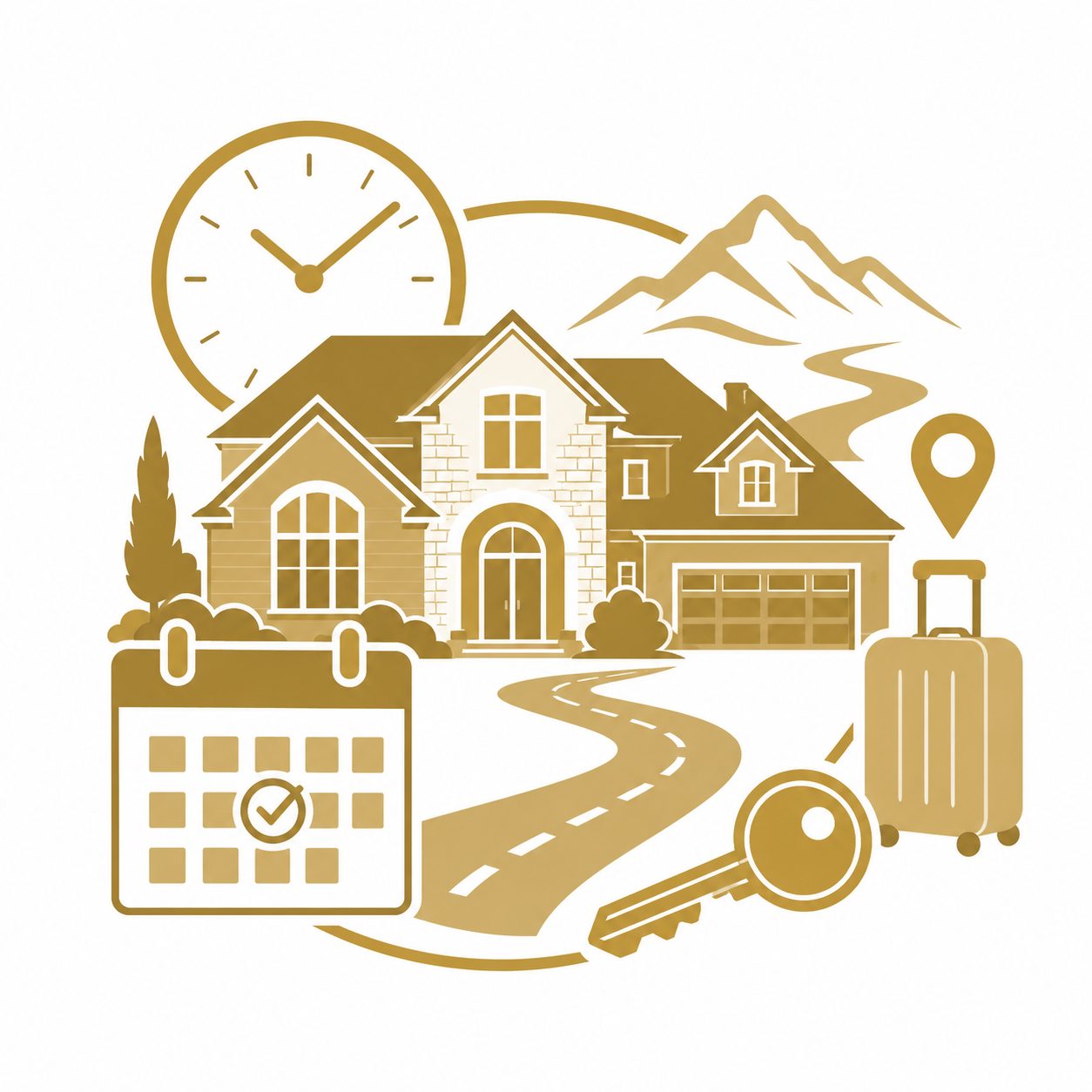 Long-term confidence icon with East Tennessee luxury home, family, shield checkmark, growth chart, location path, and maintenance tools