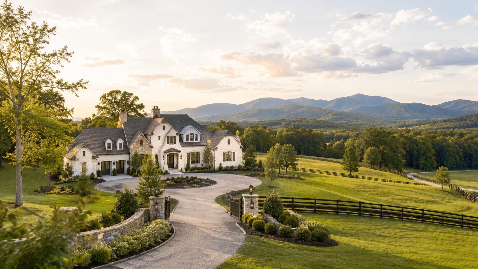 Maryville and Blount County luxury estate with acreage, mountain views, privacy, and gated approach