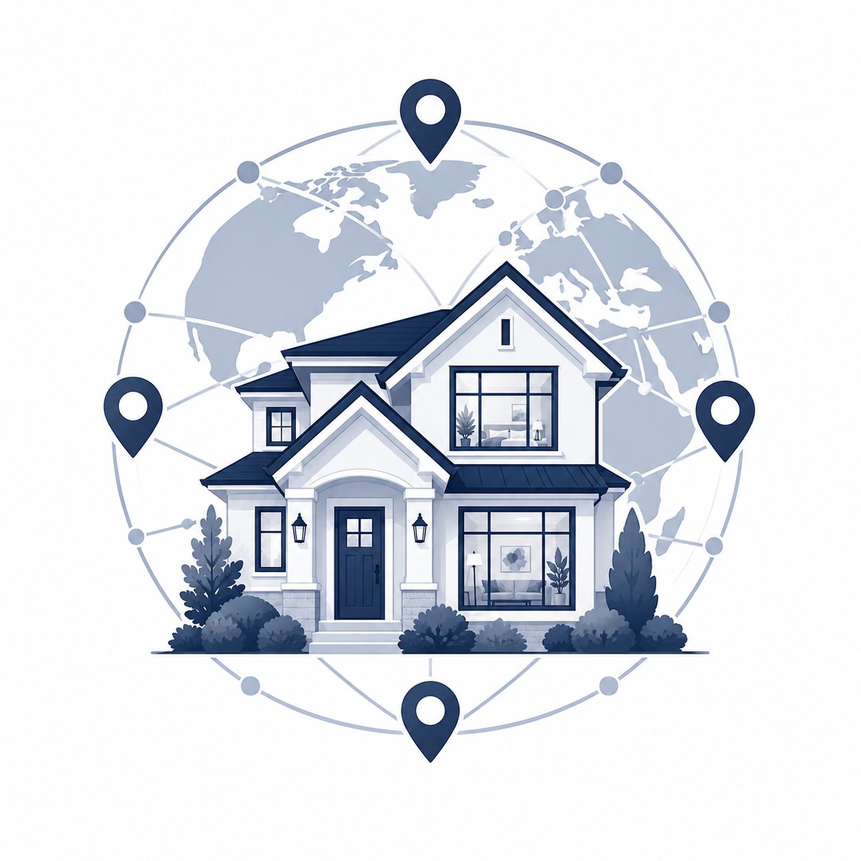 Relocation support icon showing moving boxes, home transition guidance, and real estate moving assistance.