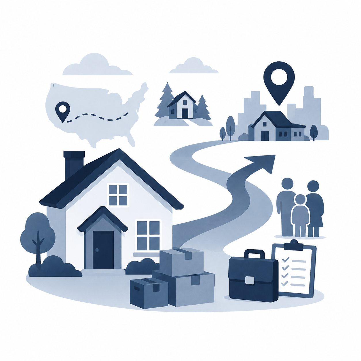 Helpful for many moves icon showing relocation, second home, family move, job move, and future real estate planning support.