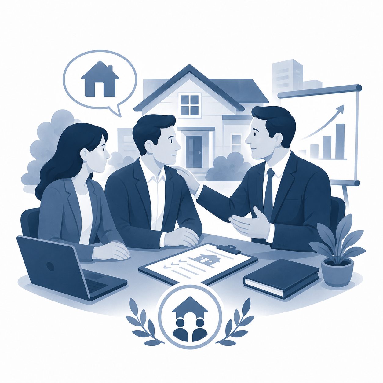 Broker and leadership support icon showing real estate guidance, experienced leadership, and agent support.