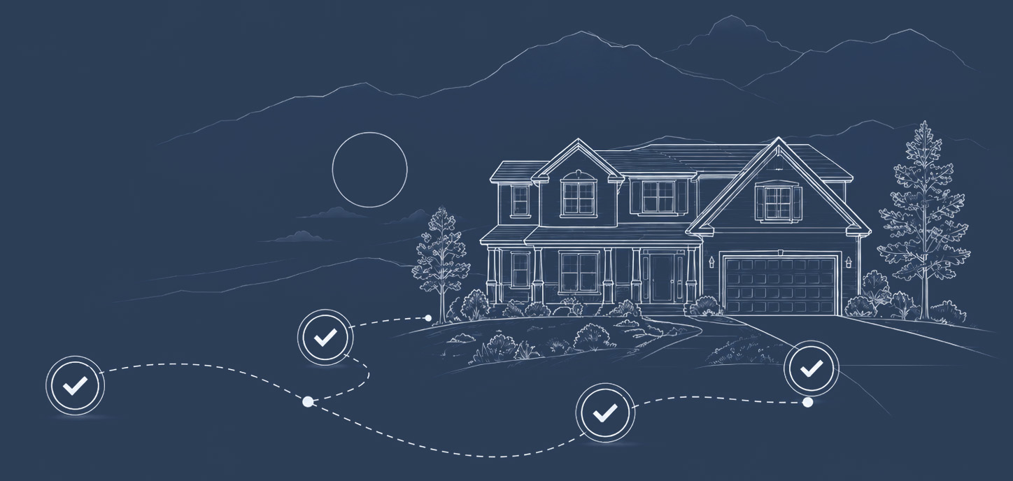 Illustrated East Tennessee home with check marks showing the Wallace Real Estate buyer process