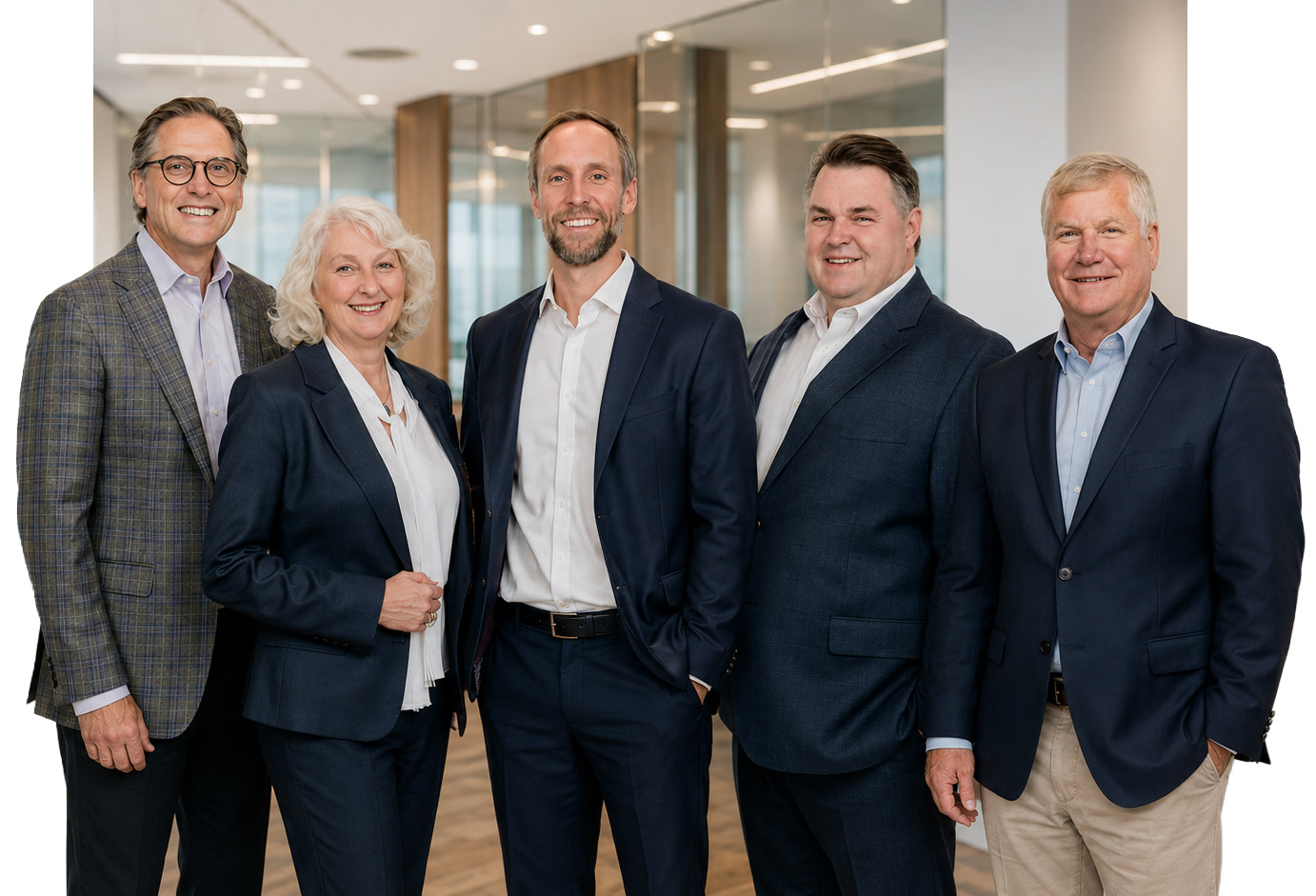 Wallace Real Estate leadership team with George Wallace, Claudia Stallings, Andrew McGranaghan, David Steart, and Jim Wallace
