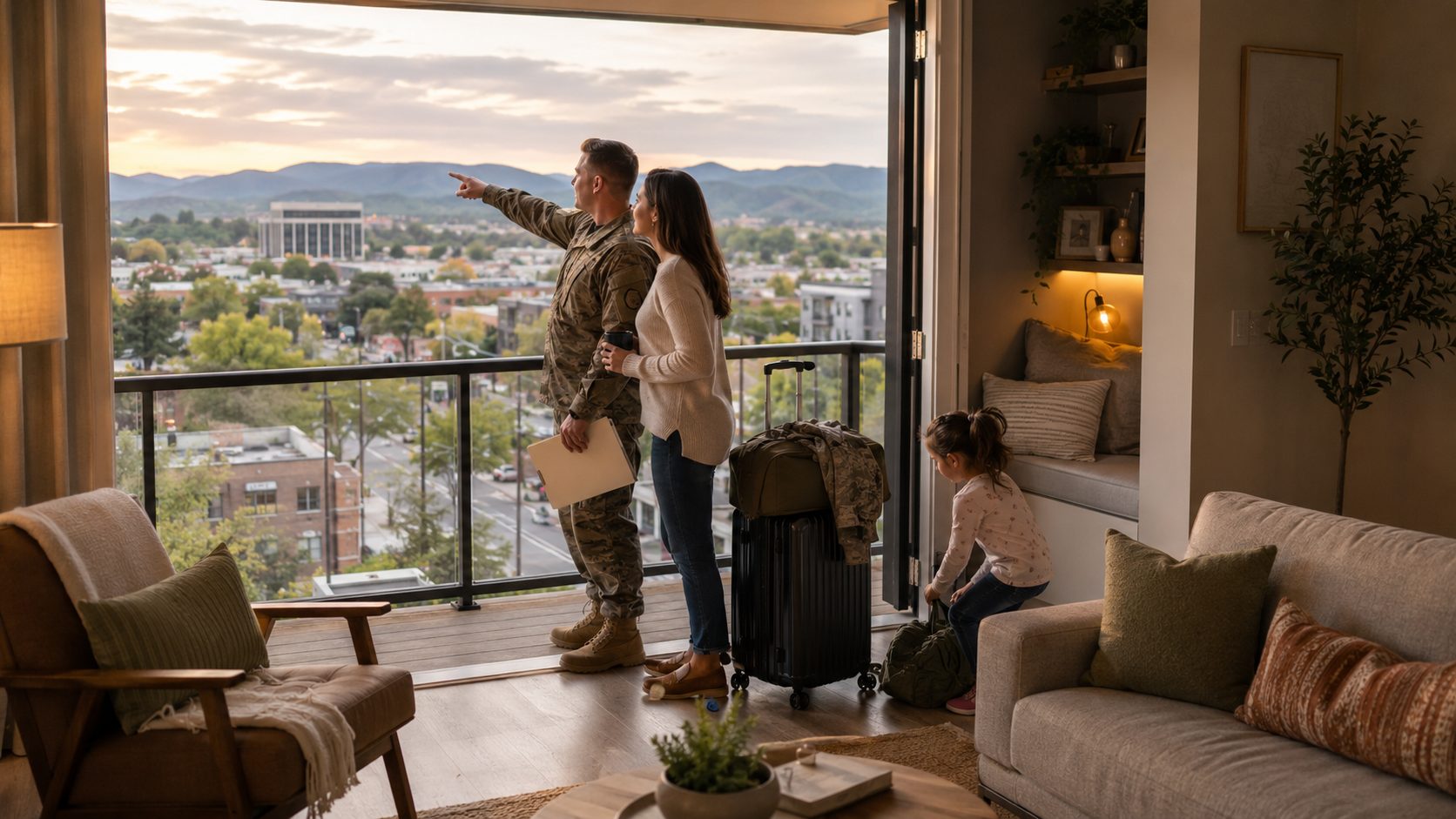 Military family evaluating a furnished rental home in East Tennessee