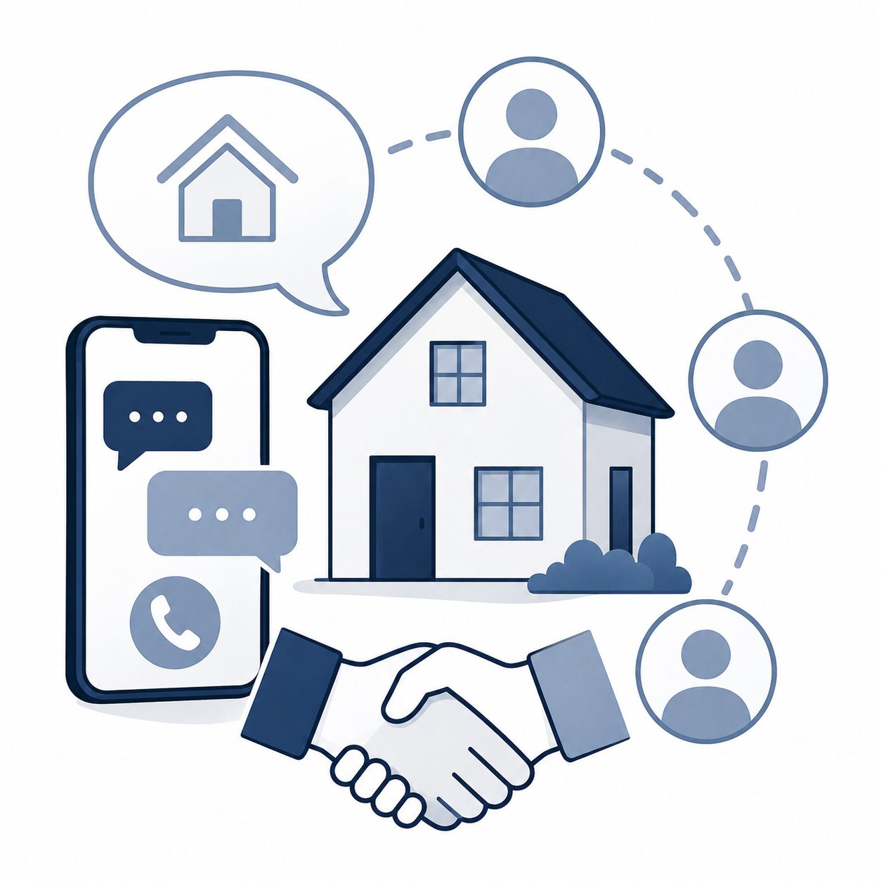 Communication support icon showing connected guidance, real estate communication, agent support, and moving coordination.